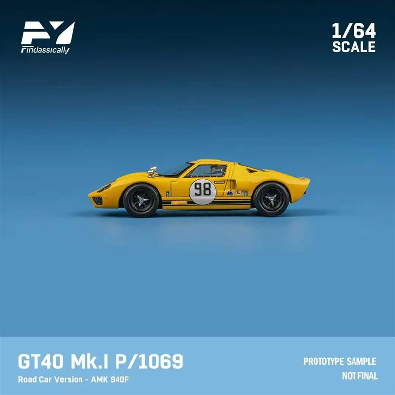 Findclassically 1:64 GT40 Mk.I P1069 نسخة سيارة الطريق لؤلؤة عنابي / AMK 940F أصفر رقم 98 Limited500 نموذج سيارة مصنوع من خليط معدني