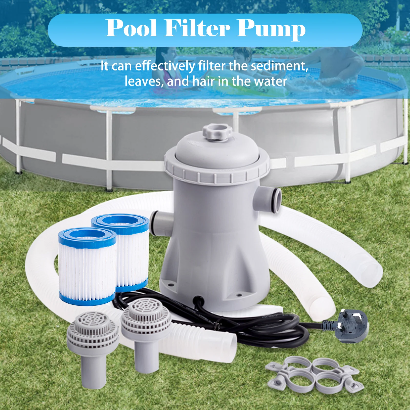 Pool Filter Pump 330 GPH Paddling Pool Electric Water Pump With 2 Pool Filter Cartridge Pool Pumps Ground Small Pool Filter Pump