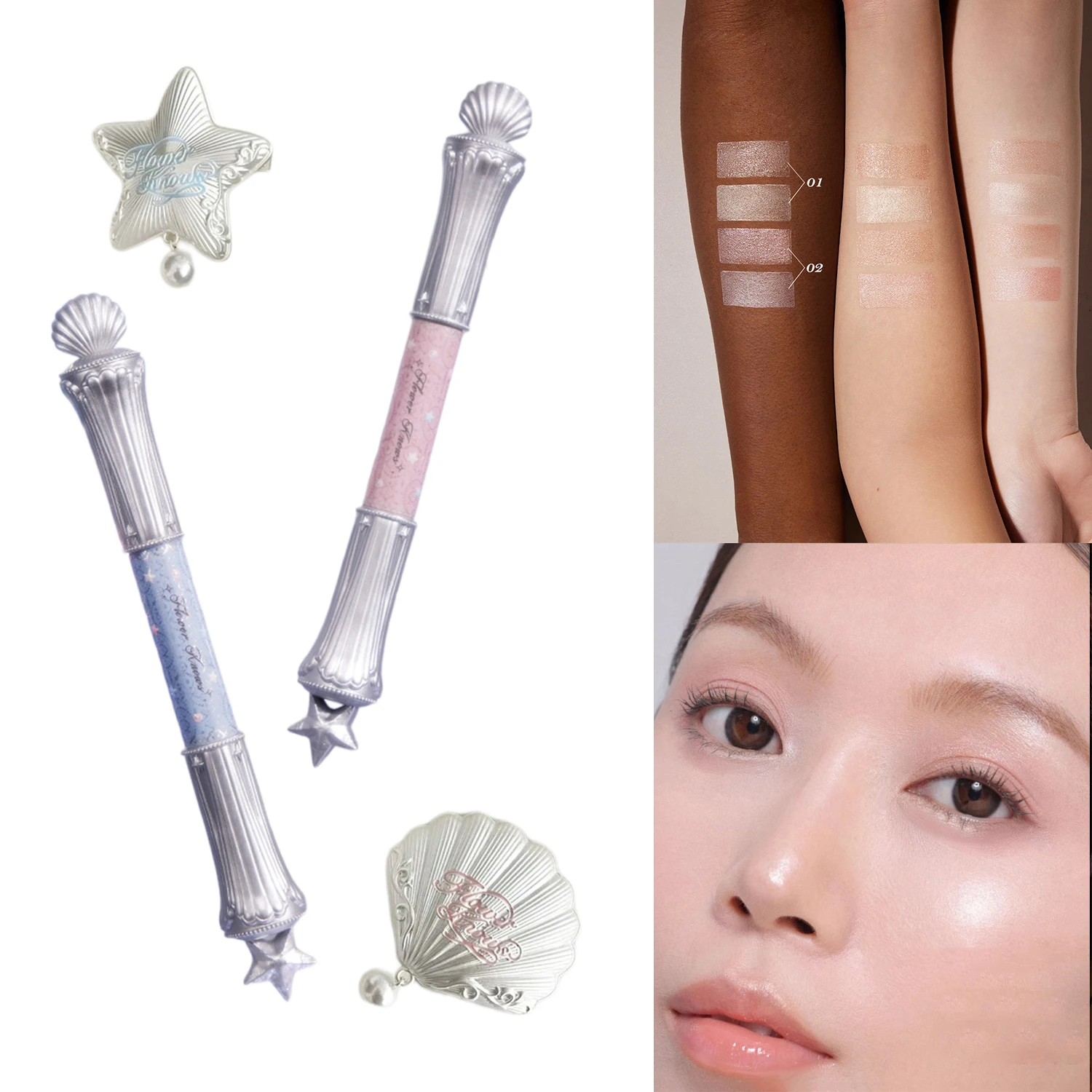 

Flower Knows New Dual Tip Pearl Shell Under Eye Brightener Long Lasting Waterproof Eyebrow Eyeliner Smudge Proof Makeup Tools