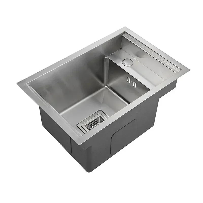 Fregadero de cocina tipo oculto acero inoxidable, lavaplatos un solo recipiente con barra, tamaño pequeño, negro