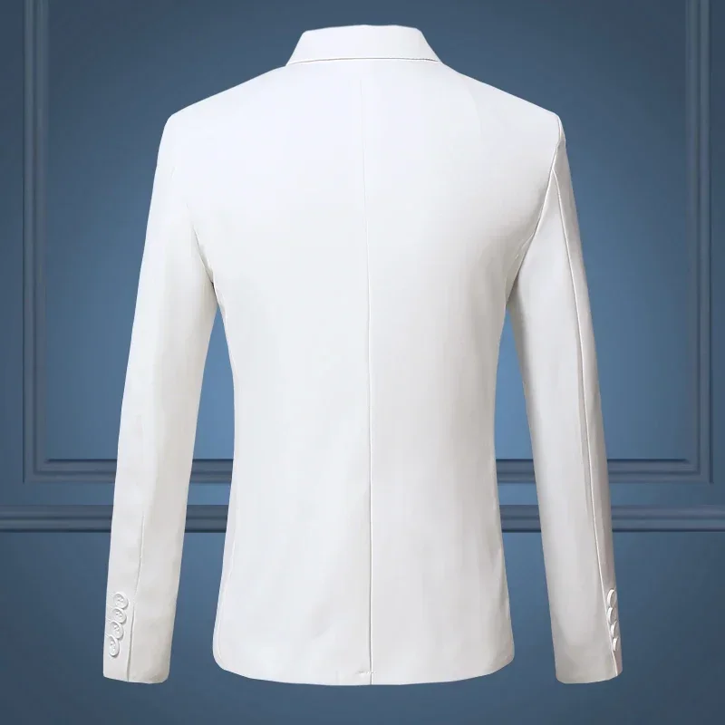 High Quality Gentleman Men Slim Casual White Suit Men's Business Casual Flow of Pure Color Blazer Jacket