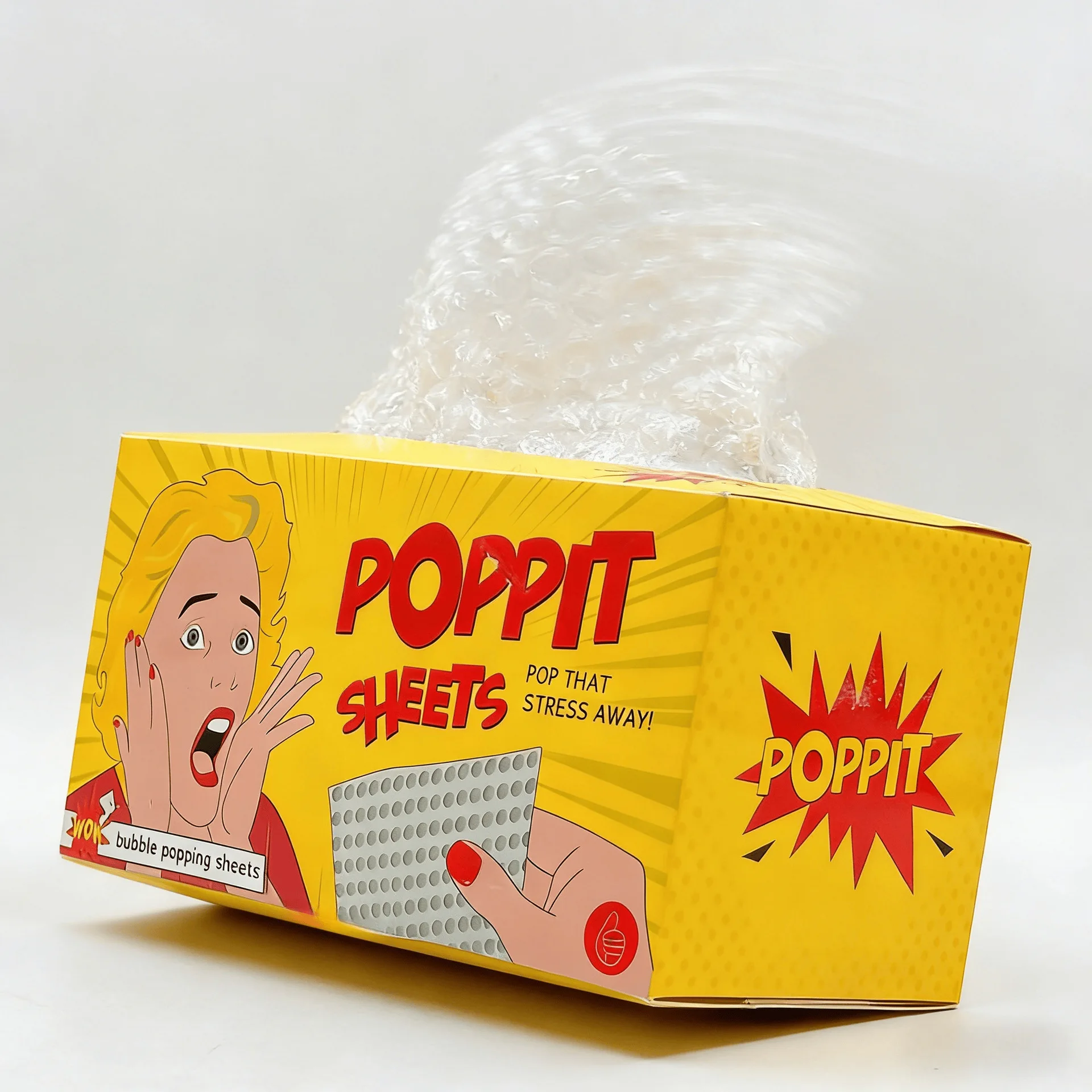 Poppit Sheets Bubble Wrap Tissue Box, Stress Relief Fidget Toy, Anti-Anxiety Squeeze Bubble Film For Adults, Office & Home Decor