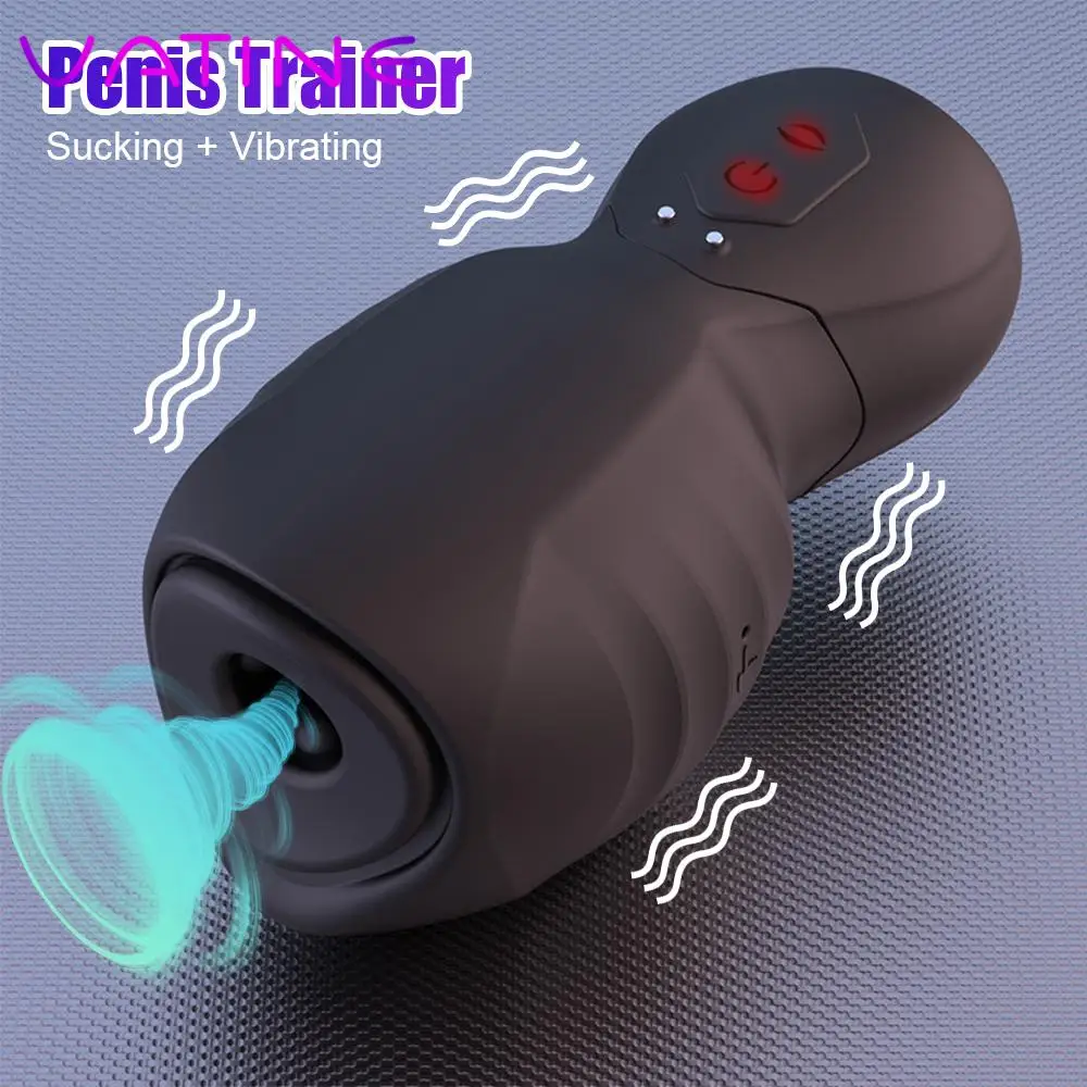 Strong Suction Penis Trainer 7+7 Modes Vibrator Penis Trainer Delayed Ejaculation Male Masturbation Cup Erotic Glans Sucking