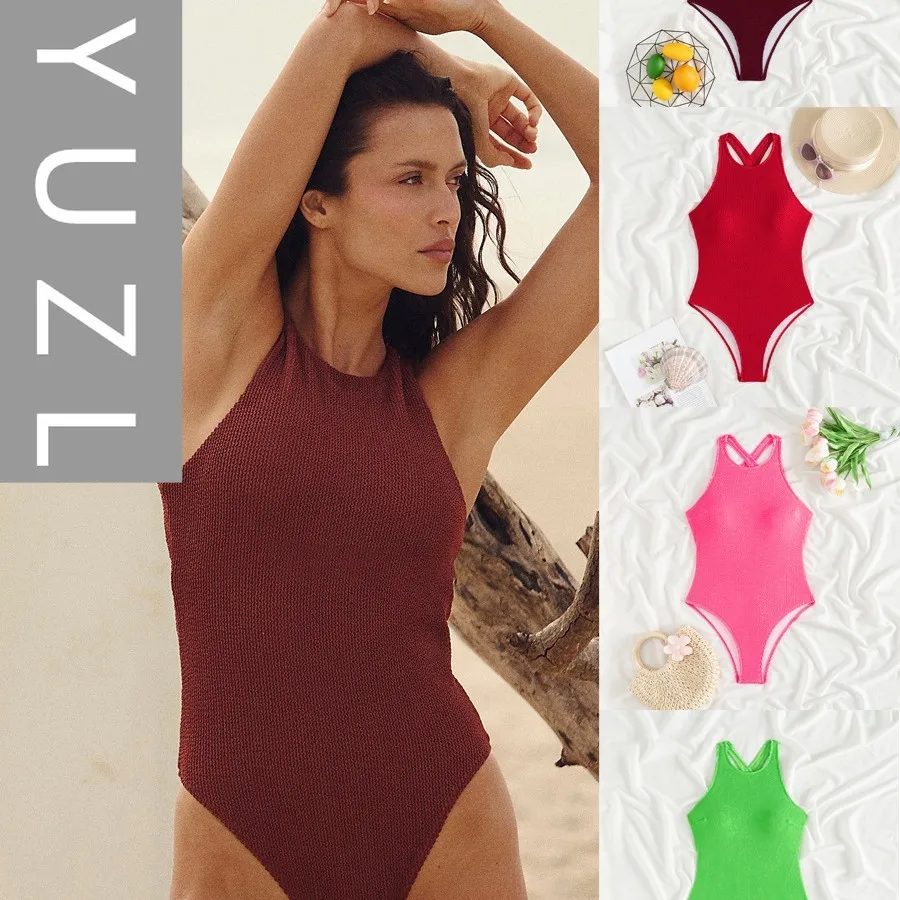 

YUZL One-piece swimsuit solid color ins tight swimsuit women's 2025 new model