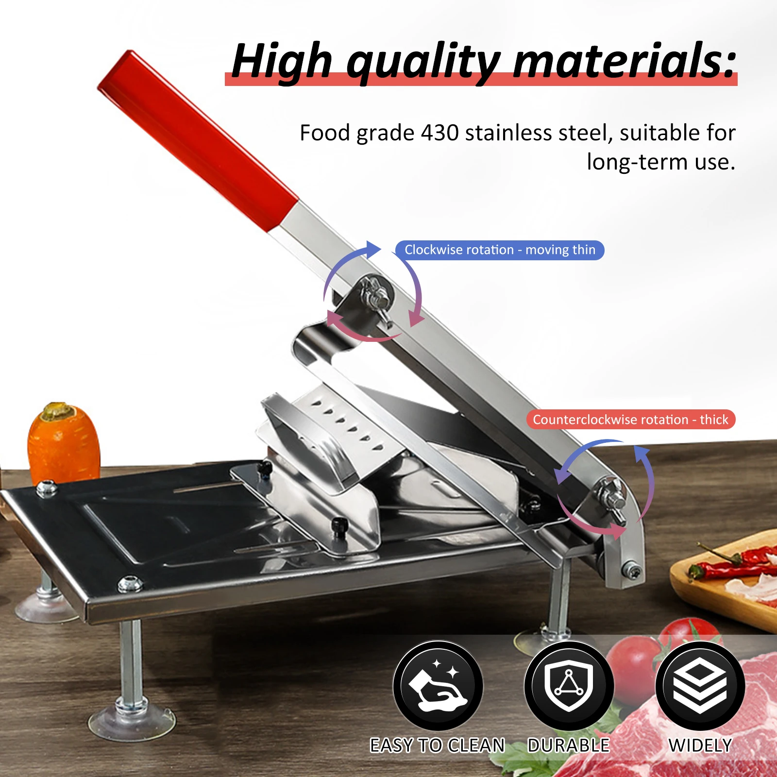 Frozen Meat Slicer Practical Stainless Steel Meat Cutter Adjustable Slicing Thickness Manual Meat Slicer for Home Kitchen