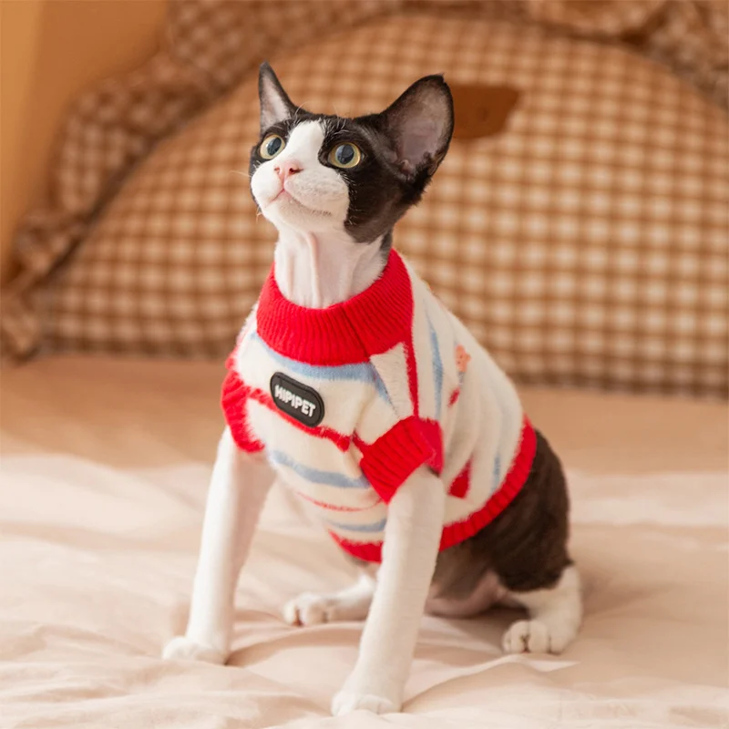 Soft Cozy Cat Clothes Winter Warm Imitation Marten Stripe Sleeveless Sweater Fashion Winter Soft Warm For Sphynx German Cat