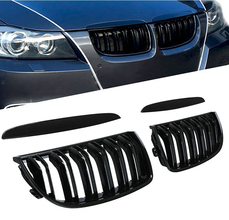 

E90 Glossy black Double-line Front kidney grille for bmw 3-series 2005-2007 E90 323i 328i 335i 330i 325i M style GRILL