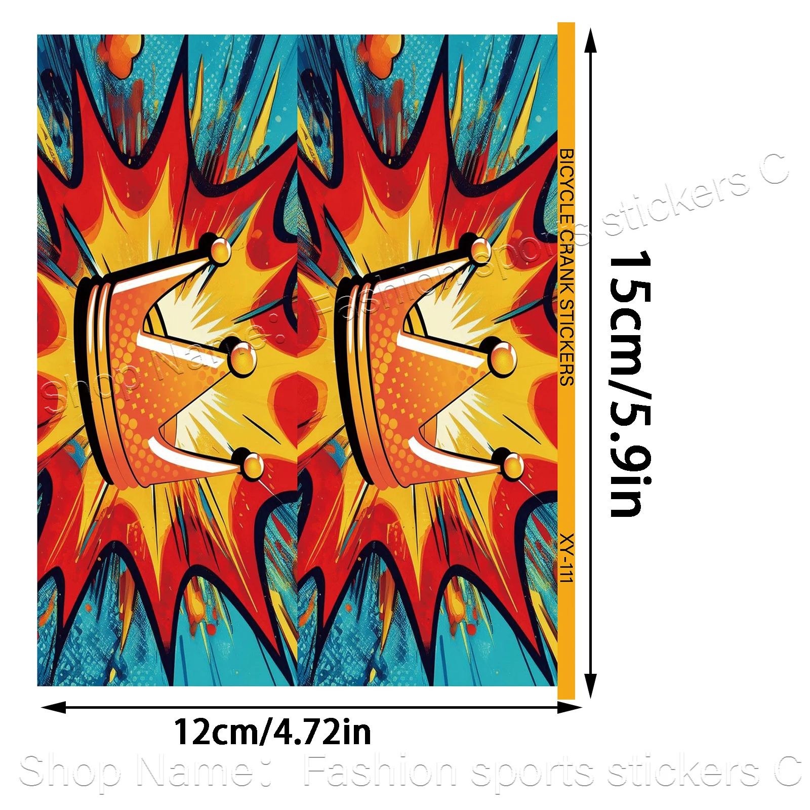 1Pair 2D Flat Pop‑Art Crown Vinyl Sticker, Waterproof Decal for MTB Road Bike Crank Arm, Holiday Gift