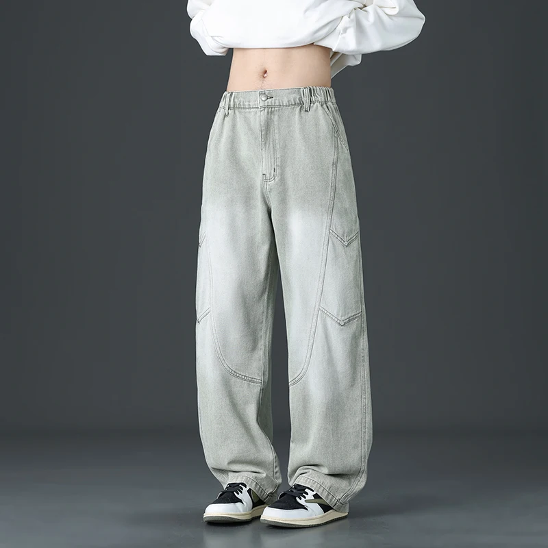 

Осенние мужские джинсы, свободные брюки Tig Htlarge, высокие весенние брюки для рыбалки с ретро-лоскутным дизайном, модные брюки для отдыха