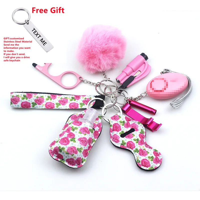 Free Customized Gift 10pcs Women Security Alarm Self-Defence Keychain Set Multi-Function Keyring Girl\'s Safety Insurance Gifts