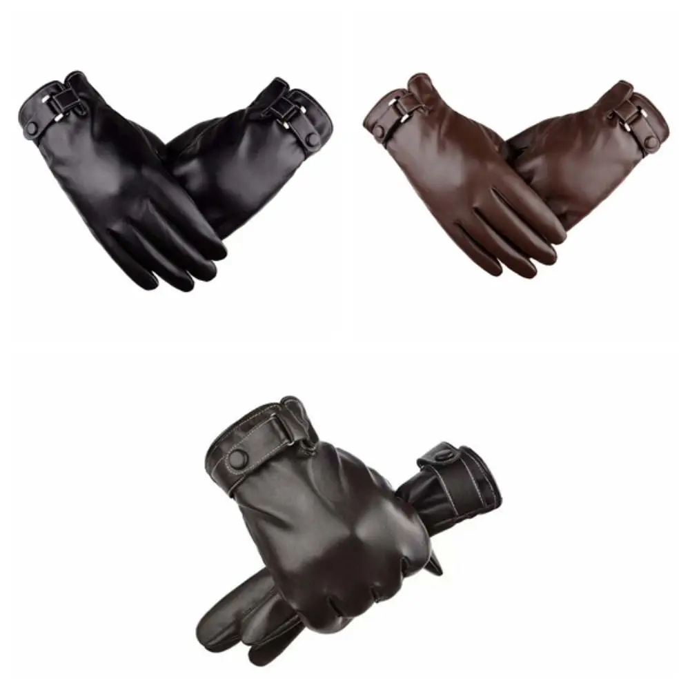 1 par macio plutônio anti-frio luvas à prova dwaterproof água tela de toque preto engrossado luvas cor sólida ajustável à prova de vento luvas inverno