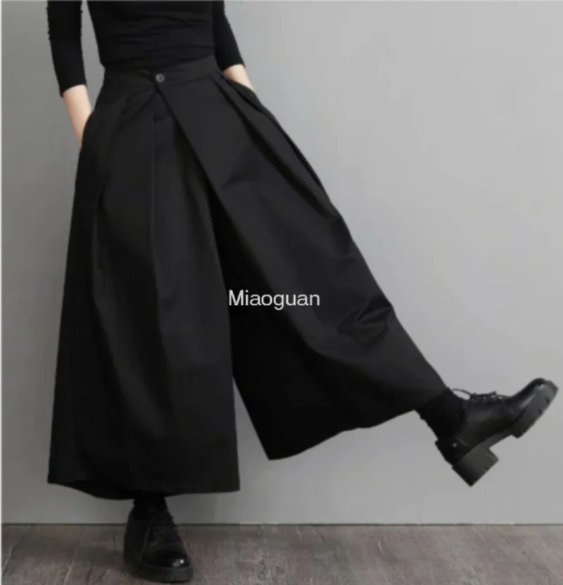 Dark Gothic Style Loose 9-point Pants 2025 New Wide Leg Pants Large Size Design Pants Unisex Spring Autumn Casual Black Female