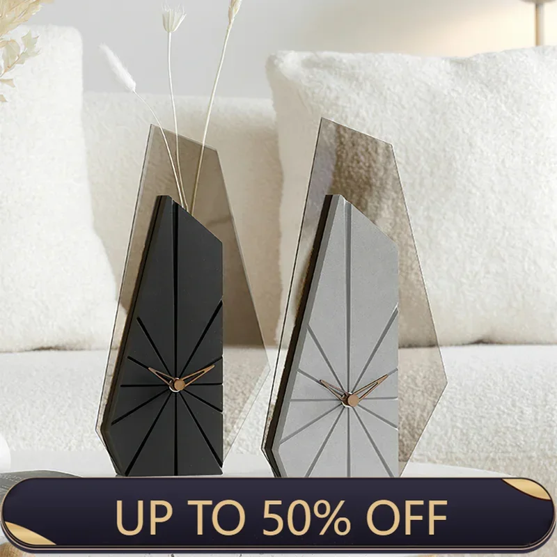 Modern Design Desk Clock Living Room Decoration Dried Flower Ornament Home TV Cabinet Accessories Creative Art Table Clock