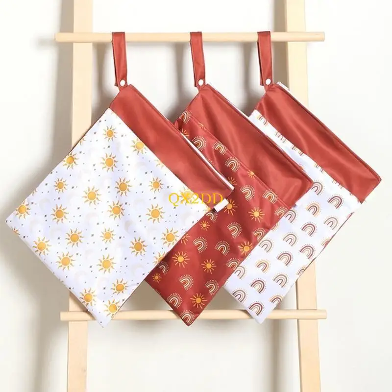 QX2D Dry Wet Bags for Baby Cloth Diaper Storage Waterproof Nappy Bag Hanging Bag