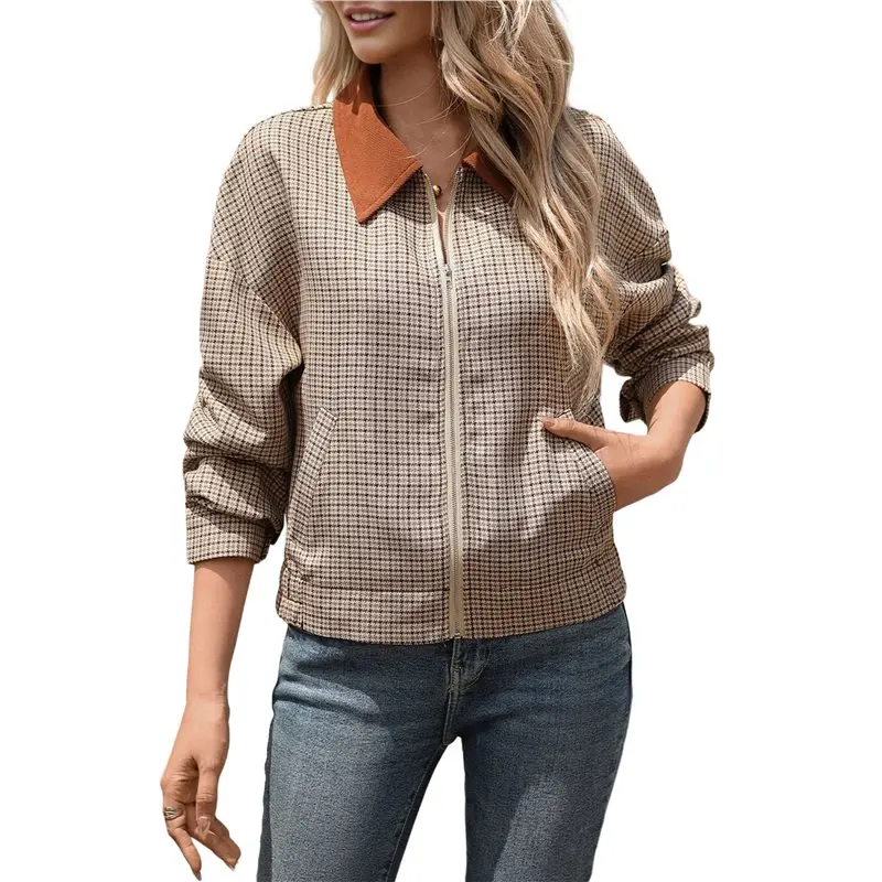 

Женская укороченная куртка, модная клетчатая рубашка на молнии, осеннее пальто, топы