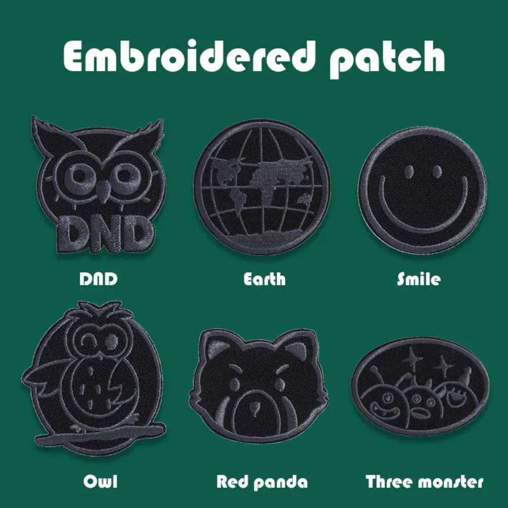Black Owl Fashion Earth Embroidery Patch DIY Backpack Cloth Hat Bag Stick on Patches Repair Accessories Applique Sticker Sewing