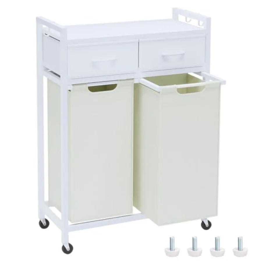 

Laundry Hamper with 2-Section Sorter Rolling Basket on Smooth Wheels Dual Pull-Out Removable Oxford Fabric Bags 2×14.5 Gal/ 55