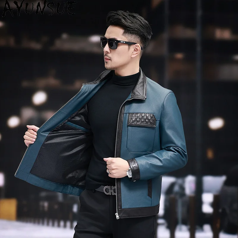 

AYUNSUE Genuine Leather Jacket Men Top Layer Cowhide Coat Business Casual Coats Autumn Mens Clothes 2025 Chic Jaqueta Couro