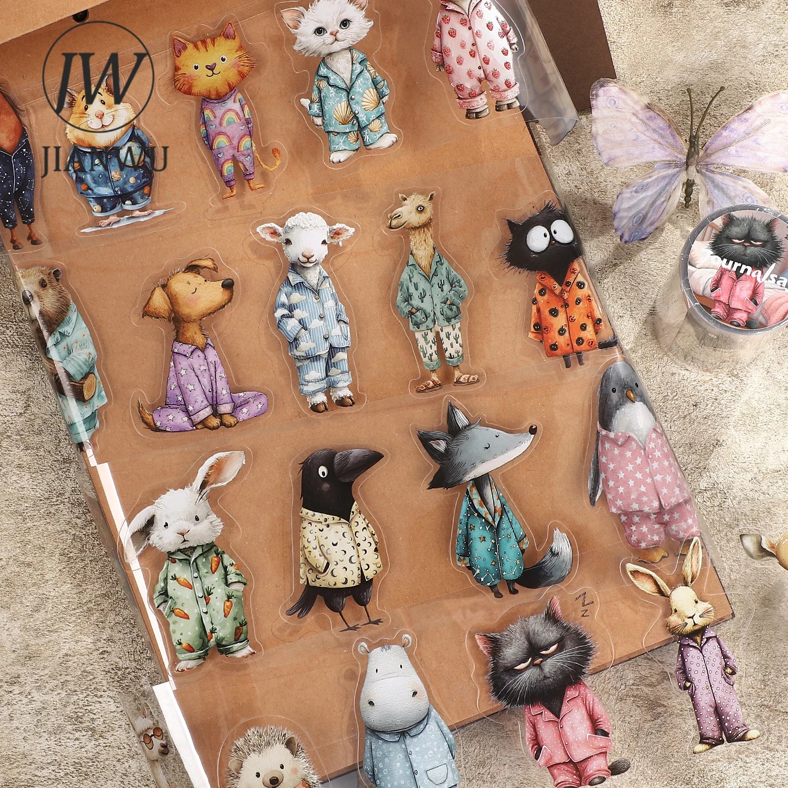 fita-adesiva-pet-jianwu-80mm-334cm-vintage-com-estampa-de-animais-e-paisagens-para-colagem-scrapbooking-e-diy-criativo-para-diario-e-papelaria
