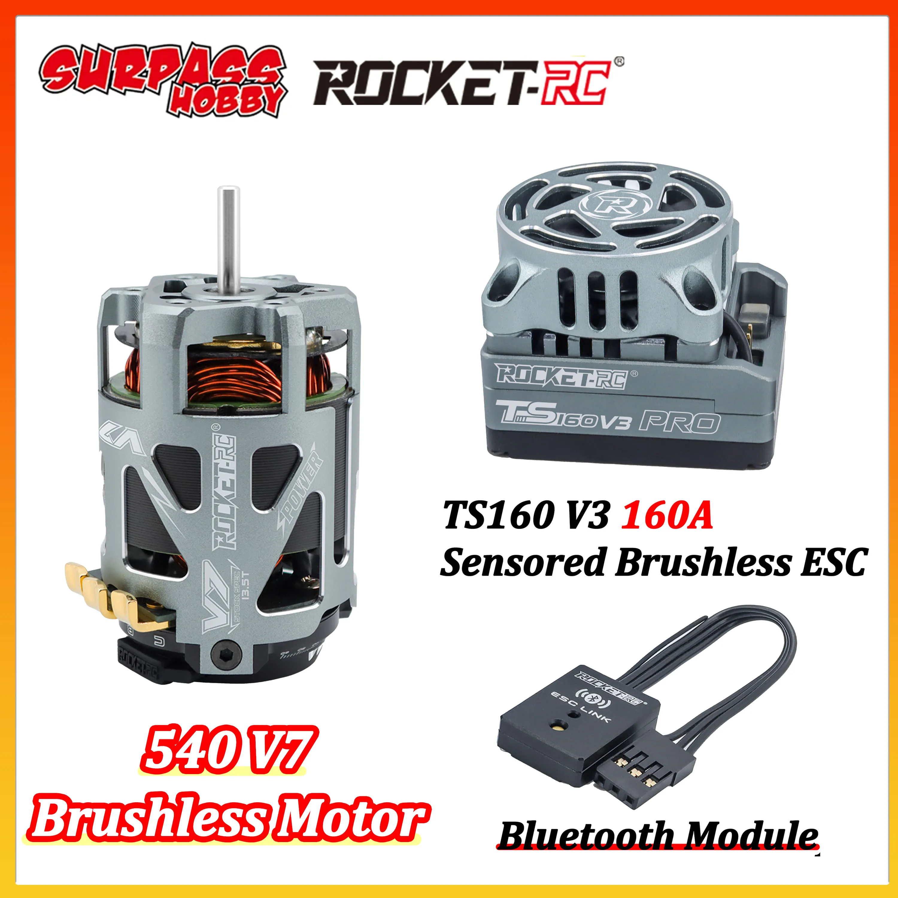 SURPASS HOBBY Rocket-RC 540 V7 Motor Sensored Brushless TS160 V3 160A ESC Combo Bluetooth Module for 1:10 RC Racing Car Drift