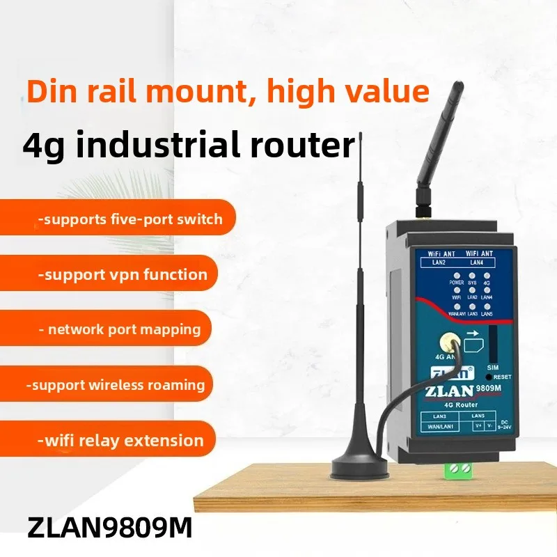 9809M 4G Industrial Router CAT1 DIN Rail WiFi 4 LAN Ports for Stable Mobile IoT Gateway