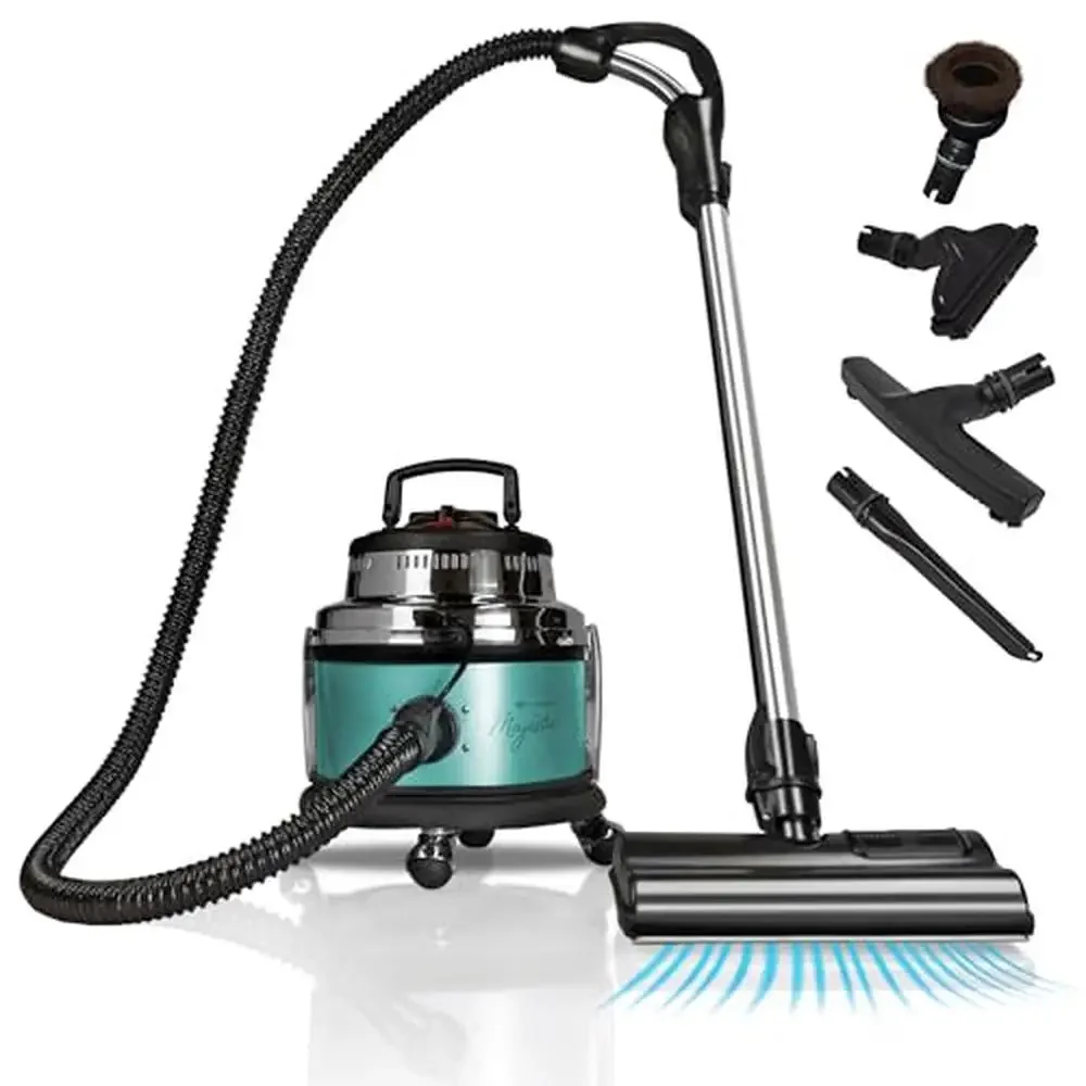 

Majestic Surface Cleaner Teal Canister Vacuum Bagless Cyclonic Action All-in-One Cleaning Machine Hose Wand Power Nozzle Brush