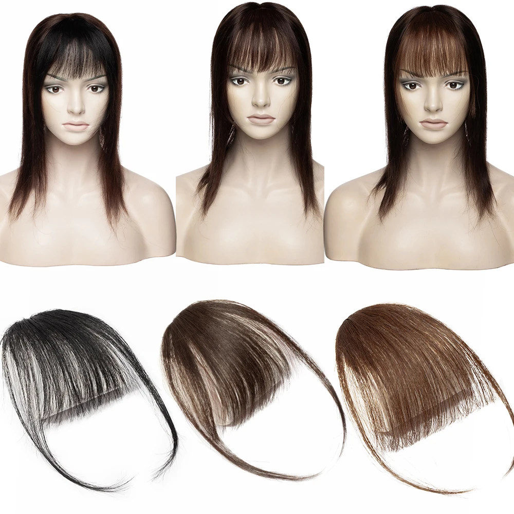 Mini Thin Air Blunt Light Bangs Human Hair Bangs with Temples Headband Hand-made Natural Clip on Bangs Hairpiece