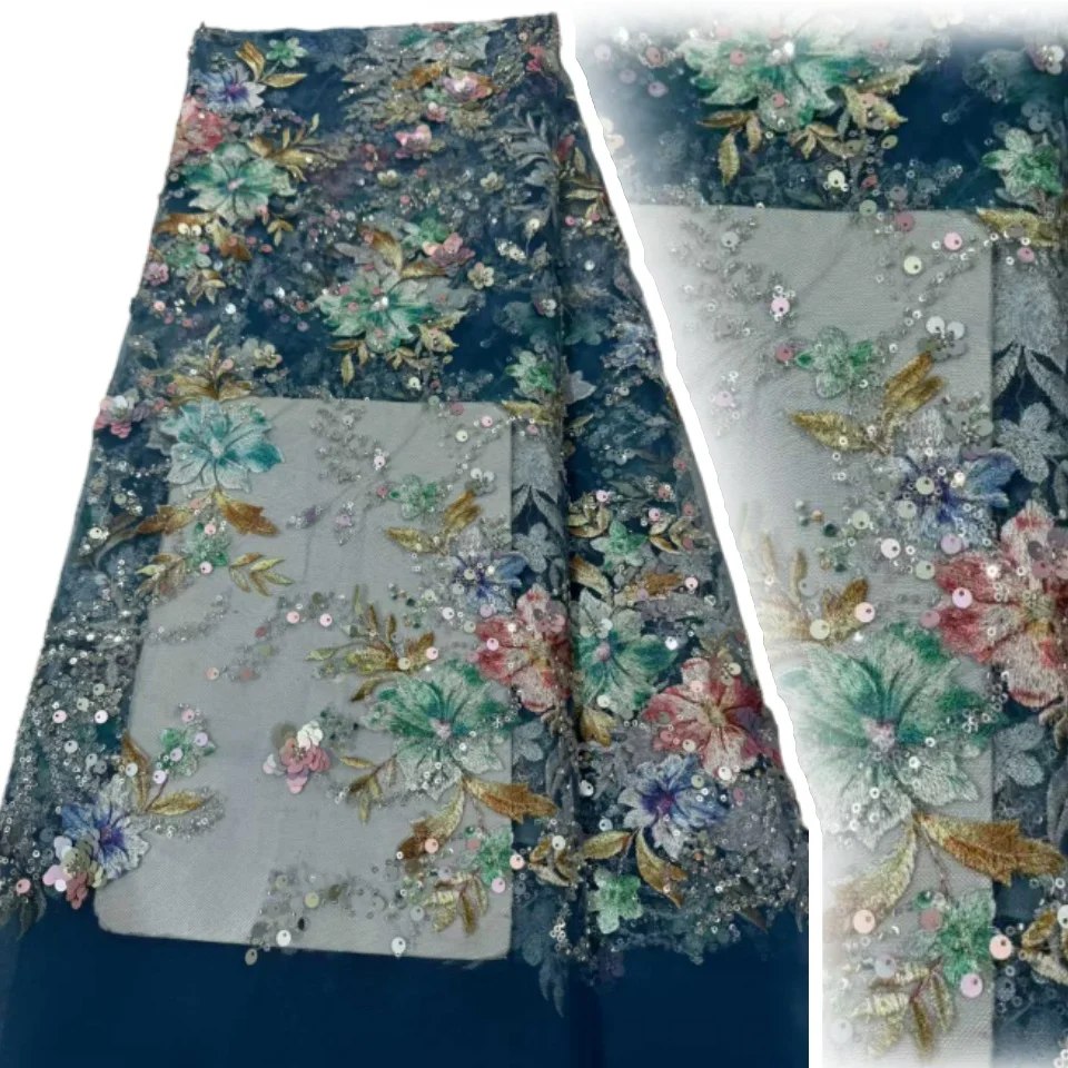 

Африканская Тюлевая кружевная ткань с тяжелыми блестками, 2025 г., высококачественная кружевная французская роскошная кружевная ткань с блестками и бисером для свадебного платья SZ1633