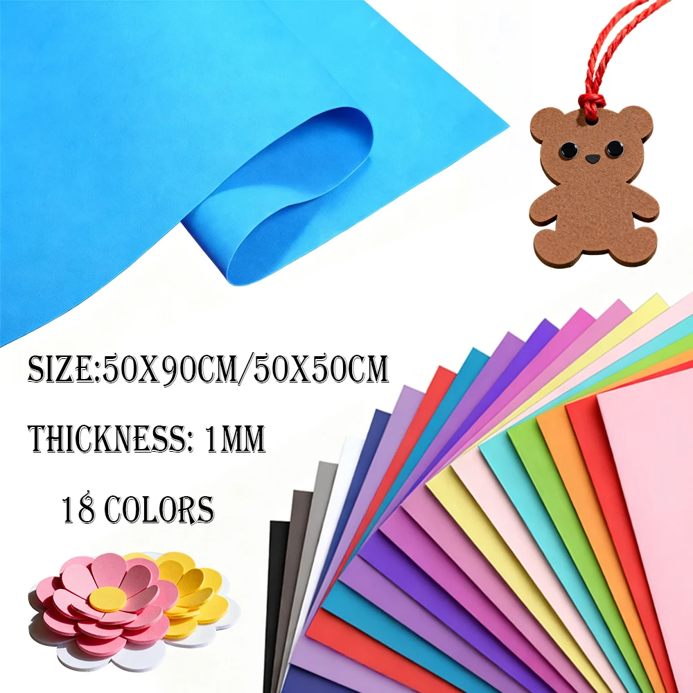1/18 Stück 1 mm bunte EVA-Schaumstoffplatten 50 x 50/90 cm, buntes Bastel-Schaumpapier für Heimwerker, Cosplay, Scrapbooking, Kunst- und Bastelprojekte