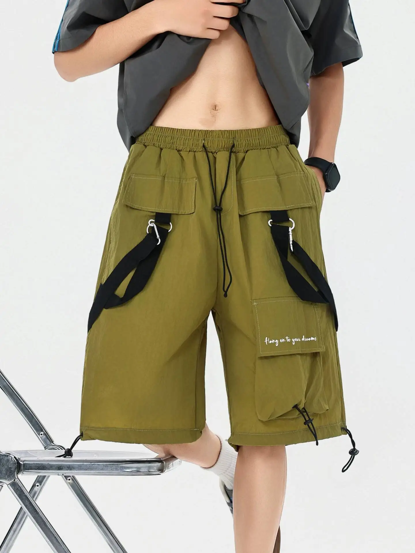 Man Cargo Shorts 2026 New Men Ice Silk Functional Thin Quick Dry Five Quarter Cropped Pants Large Pocket Loose Cargo Trousers