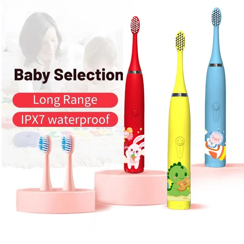 Children's Electric Toothbrush Cartoon Kids With Replacement Head Ultrasonic  IPX7 Waterproof Rechargeable Sonic Toothbrush