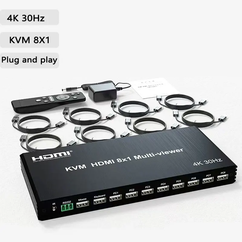 

4K 30Hz KVM Multiviewer Switch 8x1 HDMI-compatible USB Screen Multi Viewer Seamless 4x1 Multiplexer for 8 PC Share Monitor Mouse