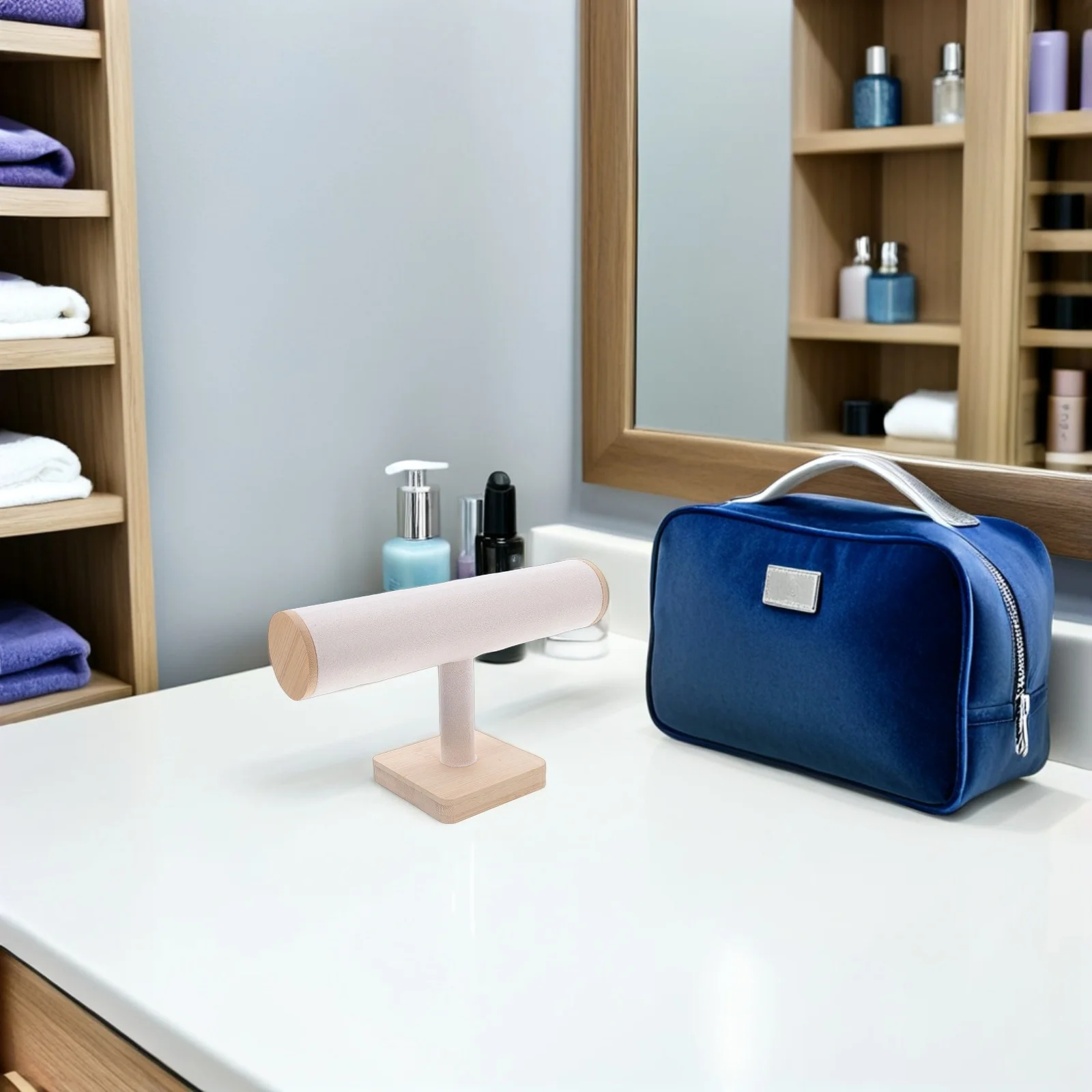 

Jewelry Display Stand T-Shaped Wooden Base For Bracelets Watches Bangles Headbands Scrunchies Necklace Organizer Tabletop Store