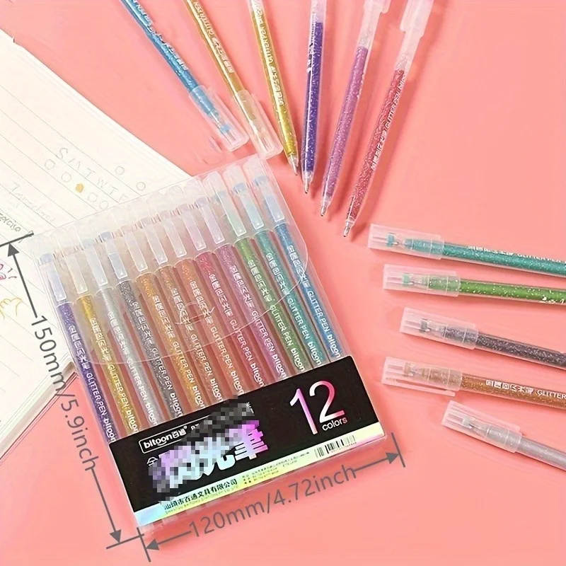 12pcs/set Sparkle and Shine with this Glitter Pen Set - Perfect for Coloring, Drawing, Doodling, and More!
