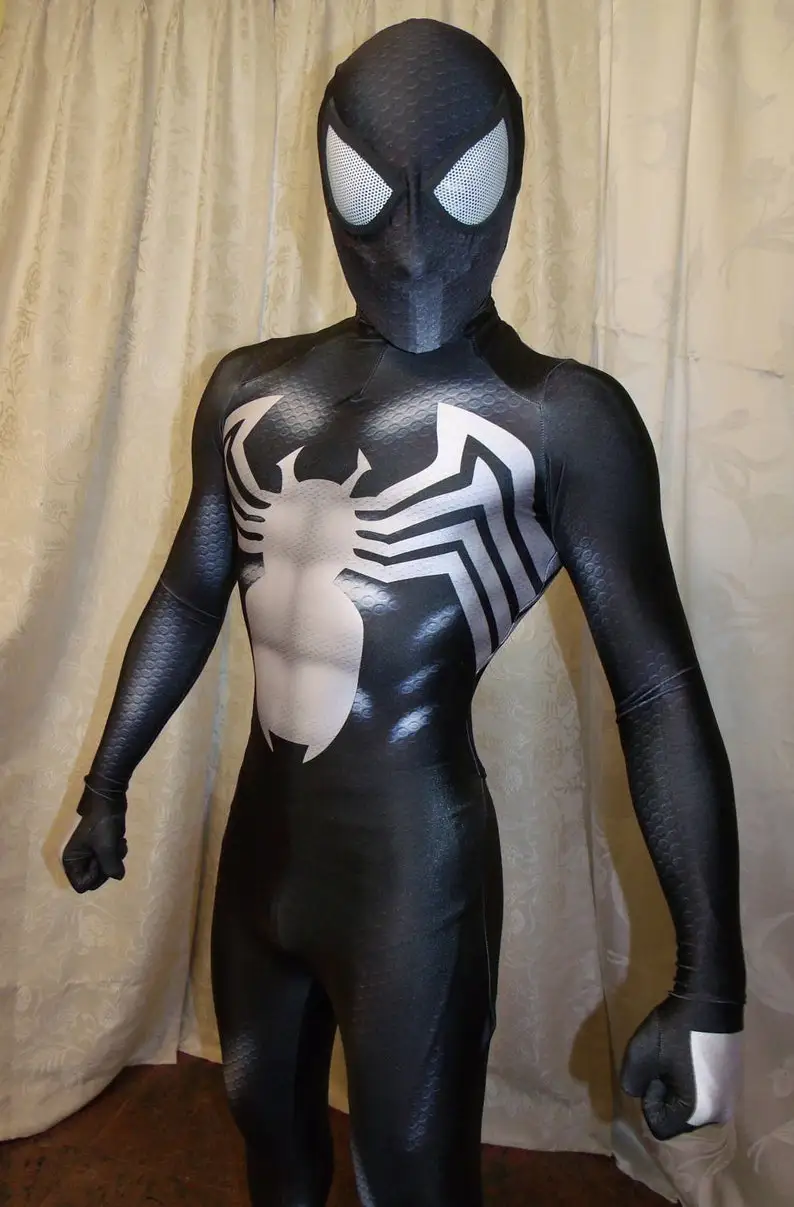 Halloween Adults Kids Black Costume Venom Symbiote 2 Spiderman SuperHero Cosplay Zentai Men Boys Male Bodysuit Party JumpSuit