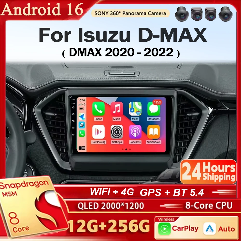 Android 16 Carplay Auto For Isuzu D-MAX DMAX 2020 2021 2022 Car Radio Multimedia Video Player Navigation GPS  No 2Din 2 Din DVD