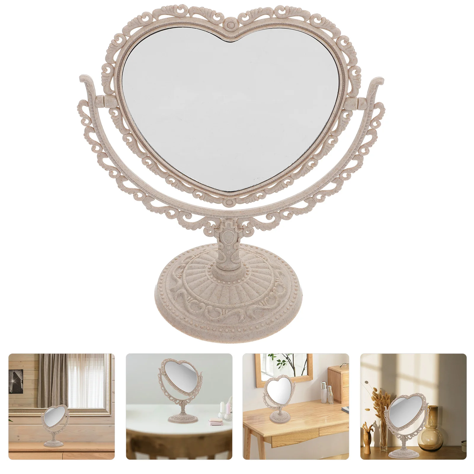 Table Top Mirror Makeup Rotating Vanity Bedroom Beauty for Women Desktop Double-side 24x20cm Pink Heart Shaped Tabletop Girl