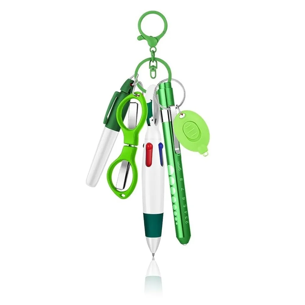 6-in-1 Multifunction Retractable Ball Pen Set Flashlight Foldable Doctore Nurse ID Card Badge Holder Clip Badge Clip