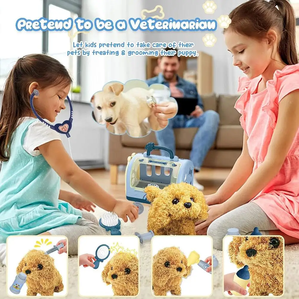 Giocattolo di peluche elettrico Cucciolo Casa per animali domestici Giocattoli interattivi genitore-figlio Giocattolo animale che cammina scodinzolante Regalo educativo per bambini