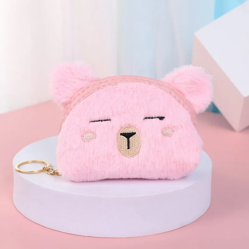 Cute Bear  Plush Wallet Cartoon Animal Coin Purse Card Case Portable Money Changer Pouch Earphone Storage Bag Birthday Gifts