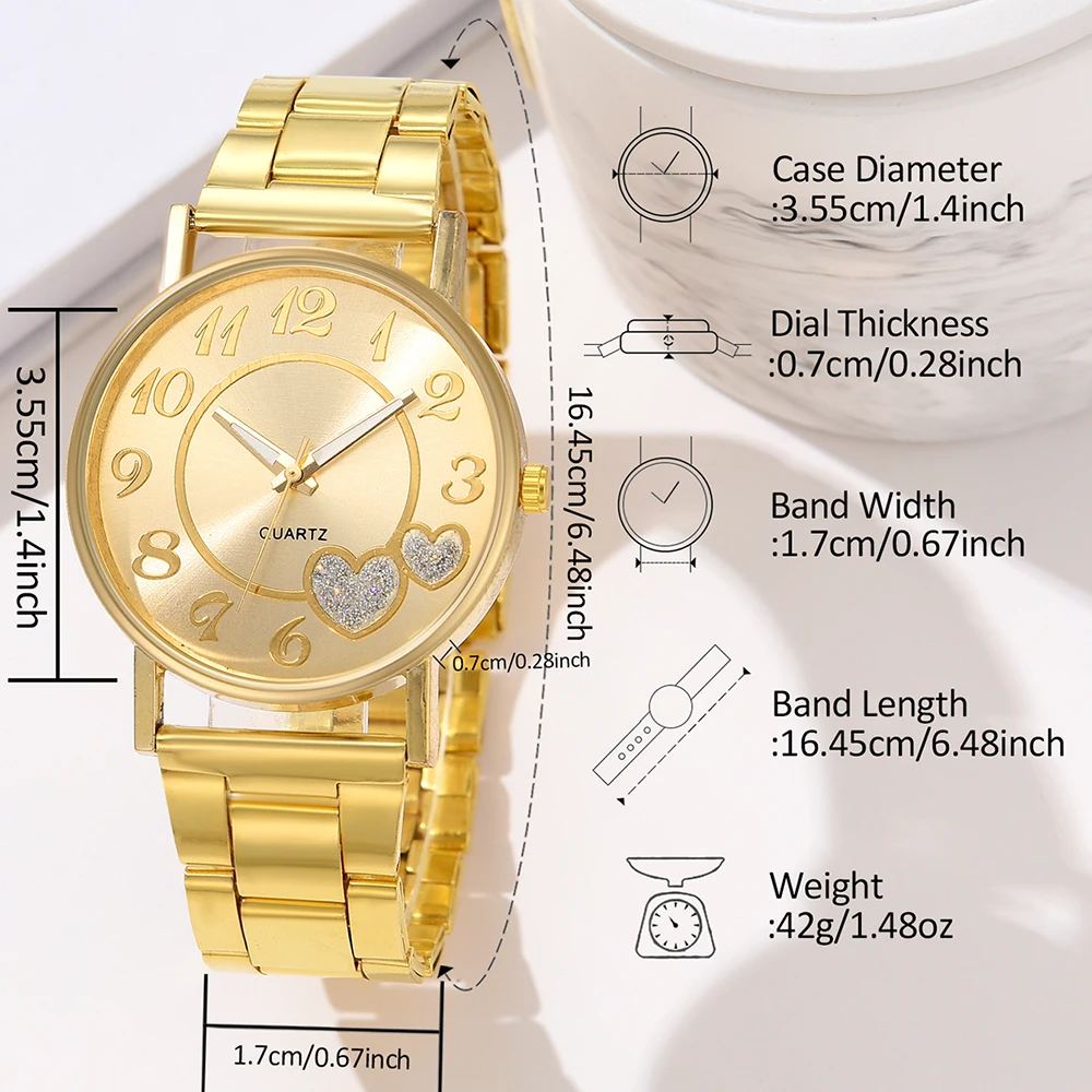 6PCS Set Luxury Watch Women Ring Necklace Earrings Rhinestone Fashion Wristwatch Female Casual Ladies Watches Bracelet Set Clock