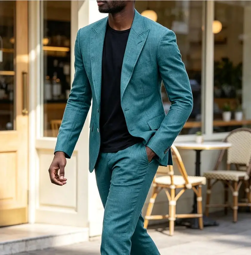 Latest 2 Piece Business Men Suit Two Buttons Suits for Men Groom Tuxedo Wedding Suits Causal Blazer (Jacket+Pants) Costume Homme