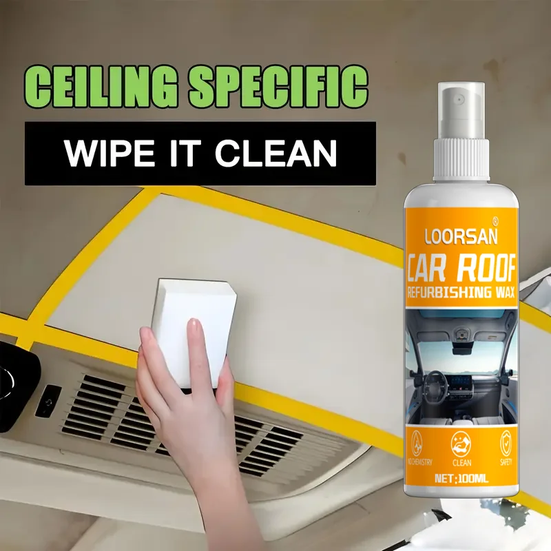 LOORSAN 100ML Car Roof Refurbishing Wax Waterless Cleaner Instant Stain Removal for Ceiling Seats Door Panels Interior Surfaces