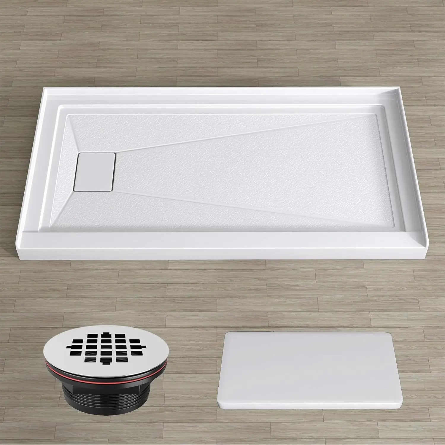 

Shower Pan Base 60 in. L x 32 in. W Left Drain Single Threshold Shower Pan With Non-Slip Textured Surface, White Acrylic Shower