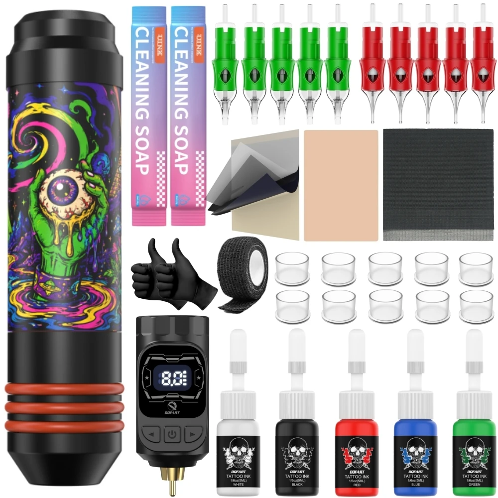 Hot DQFART M3 Electric Wireless Tattoo Machine Set Led Digltal Display Tattoo Ink Blue Soap Tattoo Needles Beginner Body Art