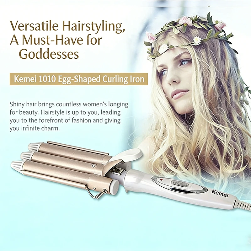 Kemei KM-1010 Hair Curling Roller Wholesale Cake Roll Three Rods Hair Rolling Machine Hair Rolling Stick Salon Tool Accessories