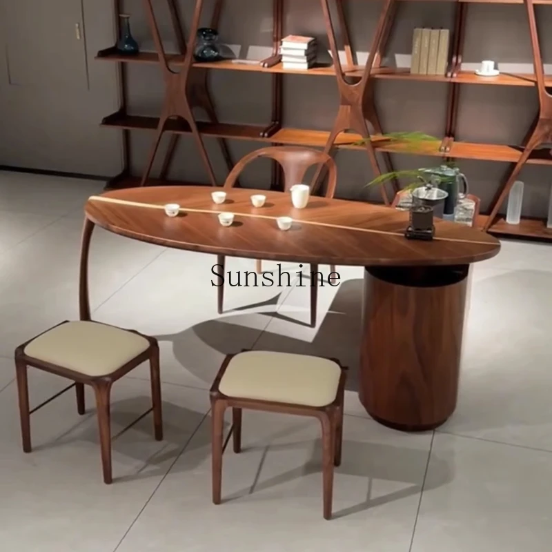 

New Chinese black walnut leaf zen tea table special-shaped solid wood tea table and chair combination