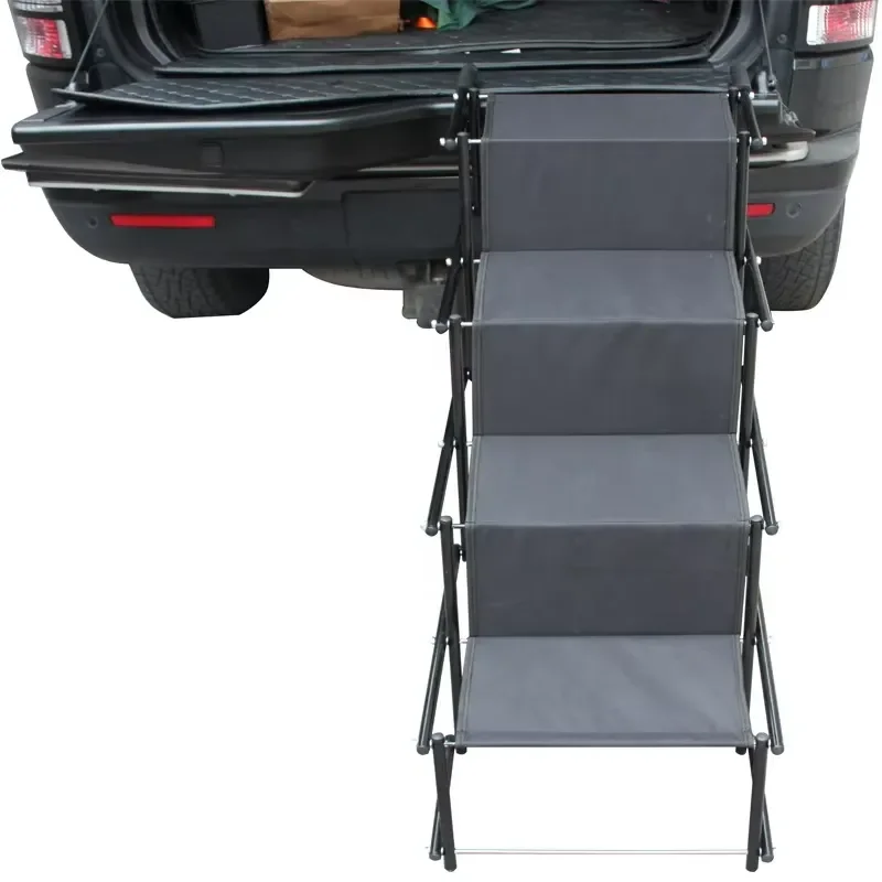 for Large Dogs Cats 4 Step Pet Car Stairs Portable Folding Lightweight Metal Frame Durable Load Bearing Polyester Pet Ramp