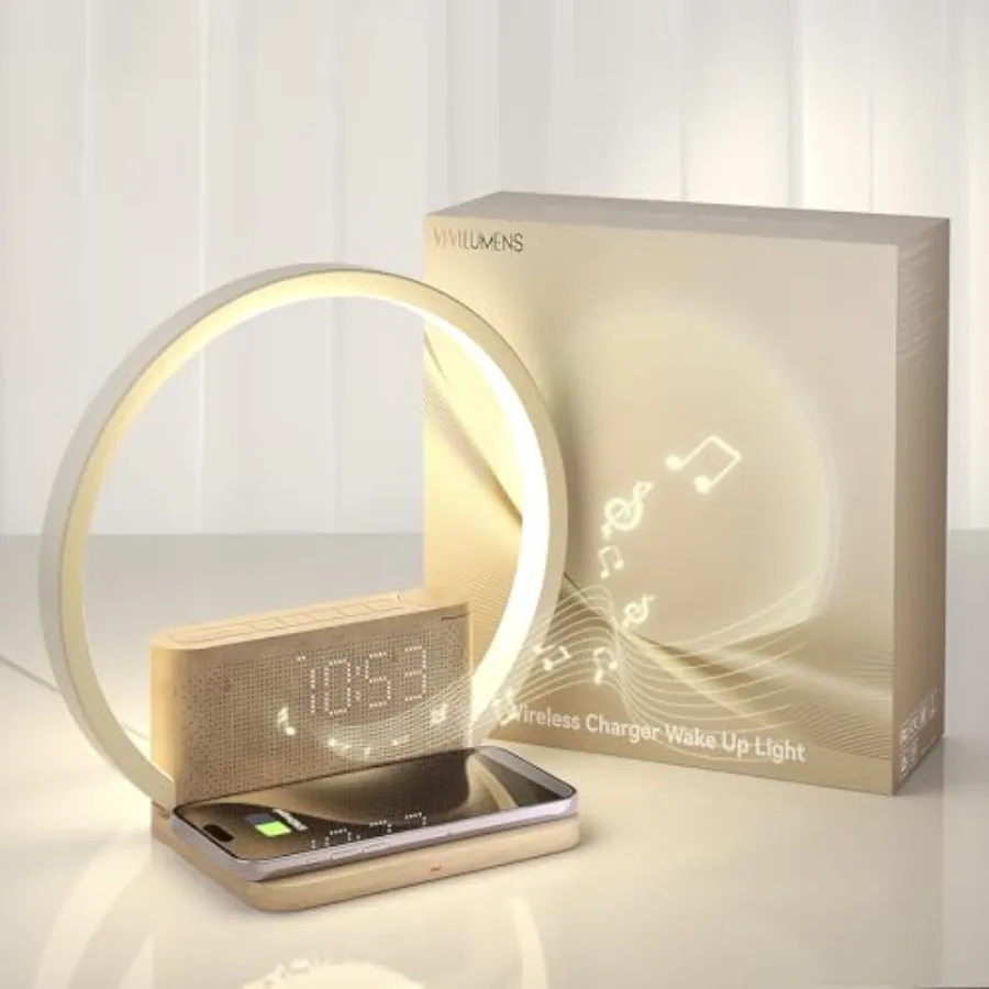 Sunrise Alarm Clock Wireless Charger, 10 White Noise Sound Machine Alarm Clock with 30/60/90 Mins Timer, 3 Levels Touch Night L