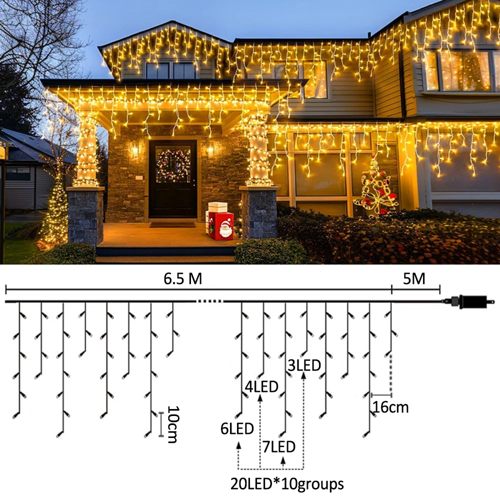 480LED Indoor Decor String Lights Christmas Ice Light Outdoor Waterproof 8 Modes Tgmer UK/US/EU Plug for Party Wedding Camping